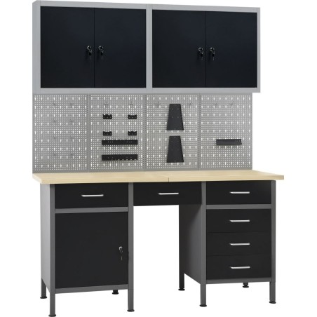 vidaXL Arbeitstisch mit 4 Wandpaneelen und 2 Schränken