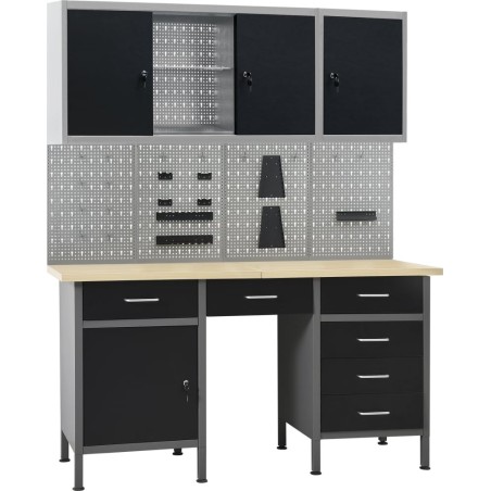 vidaXL Arbeitstisch mit 4 Wandpaneelen und 2 Schränken