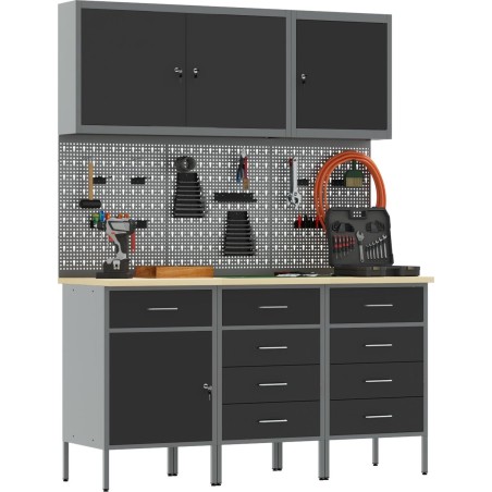 vidaXL Set mit 6 schwarzen Stahlfüßen, verstellbar, robuster Arbeitsschrank