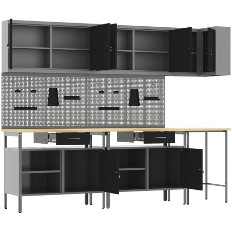 vidaXL 10-teiliges Werkzeugaufbewahrungsset, schwarz, aus Holzwerkstoff und Metall