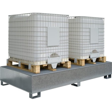 Topserw Stahl-Auffangwanne, verzinkt, mit Gitterrost für 2 IBC-Container, Maße 1300 x 2650 x 430 mm