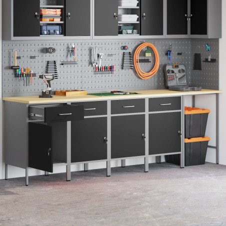 vidaXL Set 5 Schwarz, Stahlgrau, Holzwerkstoff Groß