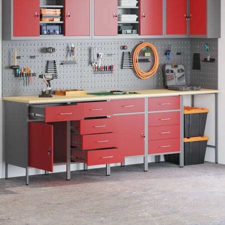 vidaXL Set mit 5 großen rechteckigen Arbeitsschränken aus rotem Stahl