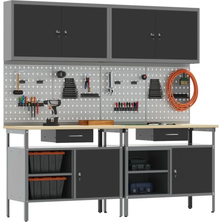 vidaXL Set mit 6 großen Regalböden in Stahlgrau – Wandregal für Werkzeuge