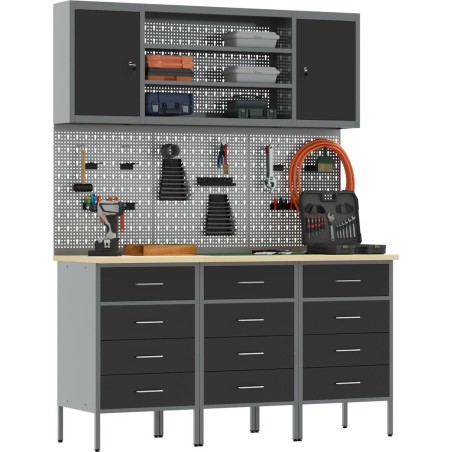 vidaXL Set mit 5 Stück Schwarz und Grau Stahl und Holzwerkstoffe Mittel