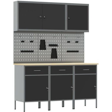 vidaXL Arbeitsschrankset, 6-teilig, schwarz, Stahl, groß