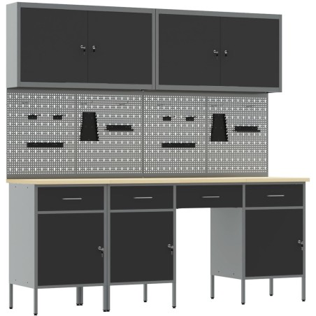 vidaXL 10-teiliges Set Werkbank aus schwarzem Stahl