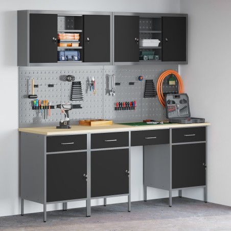 vidaXL Arbeitstisch-Set, 10-teilig, schwarzer Stahl