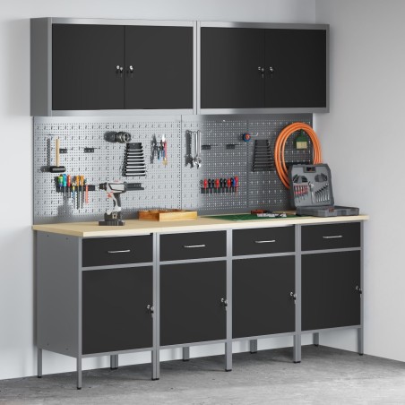 vidaXL 8-teiliges Set, schwarz, Stahl, höhenverstellbar