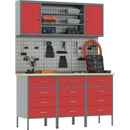 vidaXL Set mit 5 Stühlen, rot, Stahl, mittelgroß, höhenverstellbar