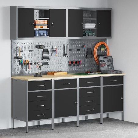 vidaXL Set, 8 Stück, schwarz, stahlgrau, 25 mm Holzwerkstoff