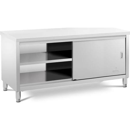 Royal Catering Arbeitstisch mit zentraler Arbeitsplatte und Schrank mit Schiebetüren, 180 x 70 x 85 cm