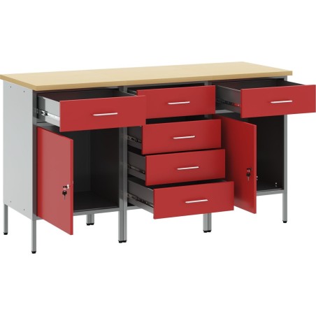 vidaXL Set mit 3 Stück, rot, stahlgrau, 25 mm Holzwerkstoff