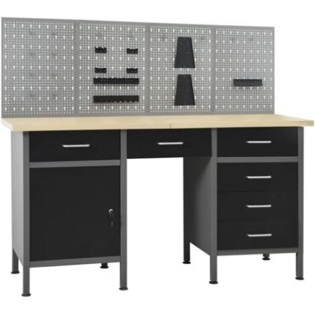 3-teiliges Arbeitsschrankset von vidaXL in Schwarz und Grau aus Verbundholz und Stahl