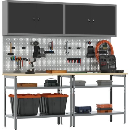 vidaXL Set mit 6 grauen Stahl-Werkzeugtafeln, rechteckig, im Industriestil