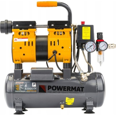 Powermat-Kompressor – ÖLFREIER KOMPRESSOR 6 l, 8 bar, 150 l/min, 230 V, LEISER ABSCHEIDER 59 dB