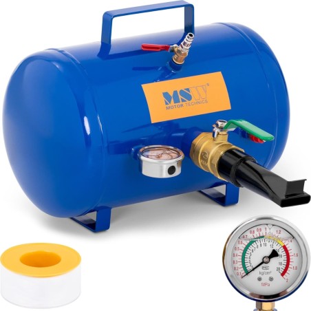 MSW Inflator Druckluftkompressor mit Druckbehälter zum Aufpumpen von Reifen, mit Manometer, 8 bar, 19,5 l