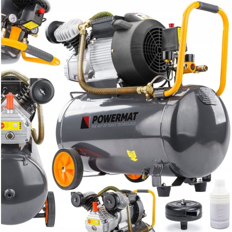 Powermat-Kompressor ÖLKOMPRESSOR 50 l 8 bar 392 l/min 230 V Kolbenkompressor, mobil PM-KO-50T-V2