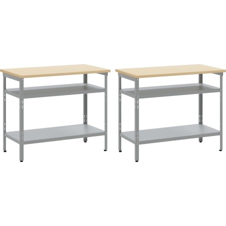 vidaXL 2er-Set, Stahlgrau, Holz, mittel Verstellbare Einlegeböden