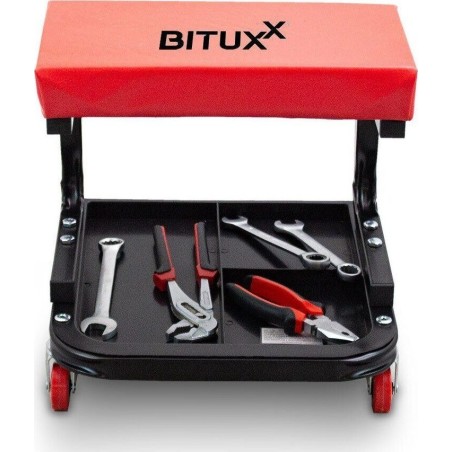 Bituxx Werkstatt-Hocker für die Garage auf Rollen, Hocker mit unterer Ablage, Stuhl