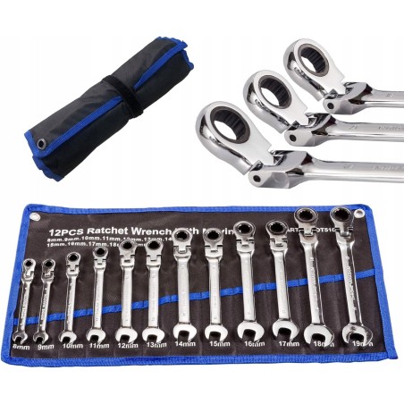 Satz gebogener Ring-Maulschlüssel mit Ratsche, 12-teilig, 8–19 mm (8)