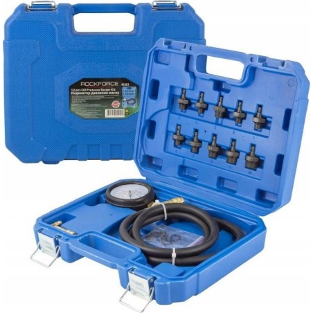 Rockforce Öldruckmesser, komplett mit Gewindeadaptern (0–10 bar), 12-teilig, im Koffer