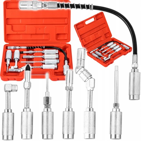 ADAPTER-SET FÜR SCHMIERFLASCHE, SCHMIERHORN, SCHMIERHÖRNCHEN, ZUBEHÖR, VERLÄNGERUNGEN, 7-TEILIG