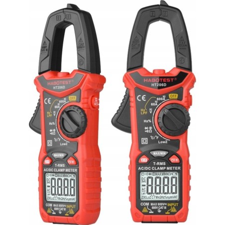 Multimeter, Zangenmessgerät, Thermoelement, LCD-Display, LED-Taschenlampe, Batterien, Etui