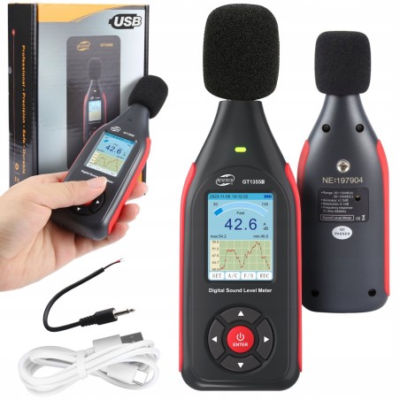 Sonometer, Dezibelmesser, Schallpegel- und Lärmmessgerät 30–130 dB, DC-Ausgang