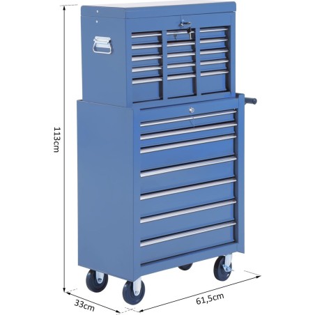 Pako Werkzeugwagen mit 16 Schubladen, 61,5 x 33 x 113 cm – Blau