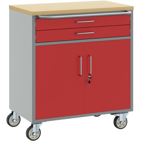 vidaXL Werkzeugschrank mit Rollen, abschließbar, rot, 75 x 45 x 85 cm, Stahl