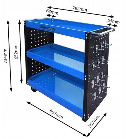 Werkstatt-Werkzeugwagen 3PA nb mit drei Fächern und Sherman-Seitenwänden