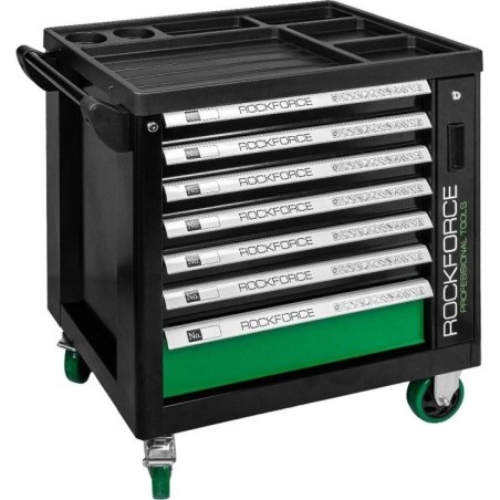 Rockforce-Werkzeugwagen: Werkzeugschrank mit 7 Schubladen + 274 Werkzeuge + seitliches Staufach
