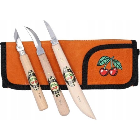 Kirschen Kirschen Set mit Tranchiermessern in einer Veloursledertasche
