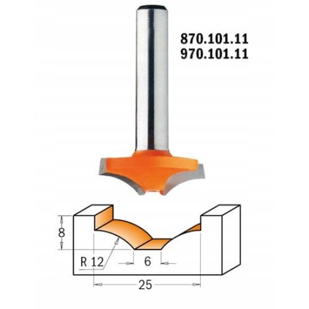 CMT HM-Fräser R12 D25 d6 I 8 S8... DEKORATIV.