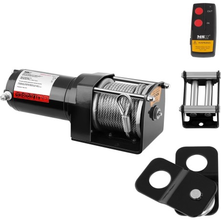 MSW Fahrzeugseilwinde – Offroad-Modell mit Fernbedienung, 12 m Seil, Zugkraft 1590 kg + 4-Tonnen-Block