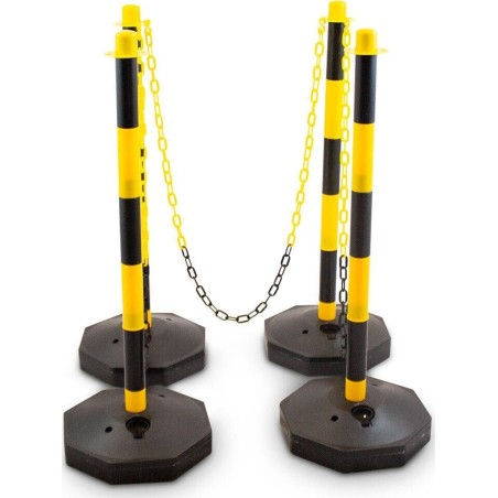 Bituxx Absperrpfosten mit Ketten, Kettenabsperrung 3 x 1,5 m, Bituxx-Verriegelung