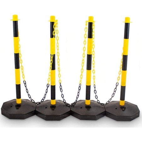 Bituxx Absperrpfosten mit Ketten, Kettenabsperrung 3 x 1,5 m, Bituxx-Verriegelung