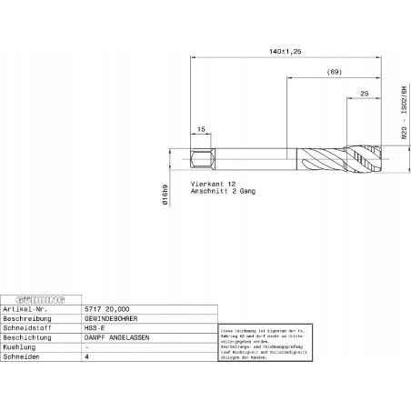 GUHRING-Gewindeschneidwerkzeug für Sacklöcher GUHRING HSS-E 5717 M20 x 2,5