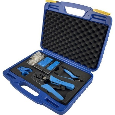Spezial-Installationswerkzeugsatz im Koffer (Prüfgerät, LSA-Messer, Crimpzange, Abisolierzange, Seitenschneider) ALANTEC