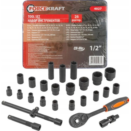 Forcekraft-Werkzeugset SCHRAUBENSCHLÜSSELSATZ 26-teilig 1/2" 8–36 mm EINSATZ /FORCEKRAFT