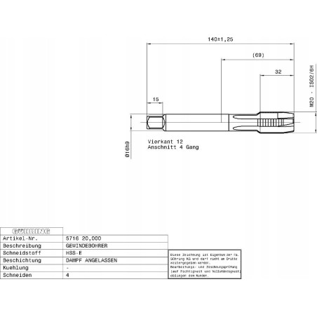 Gewindeschneidmaschine GUHRING HSS-E 5716 DIN 376 M20 x 2,5