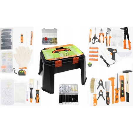 Isma-Werkzeugset – Universelles Werkzeugset, Kiste und Hocker, 1500-teilig