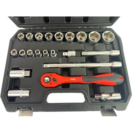 Werkzeugset mit Cr-V-Steckschlüsseleinsätzen 1/2" – 32-teilig