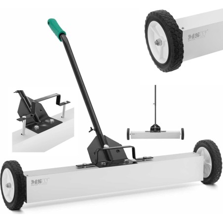 MSW Magnetbesen zum Aufsammeln von Nagelspänen, auf Rädern, Breite 75 cm Magnetbesen zum Aufsammeln