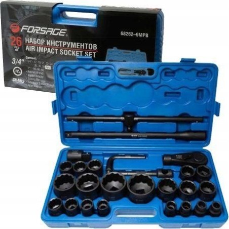 Forsage-Werkzeugsatz Schlagwerkzeugsatz, 26-teilig, 3/4" (17–50 mm) und 1" (55–65 mm) (12-kant)