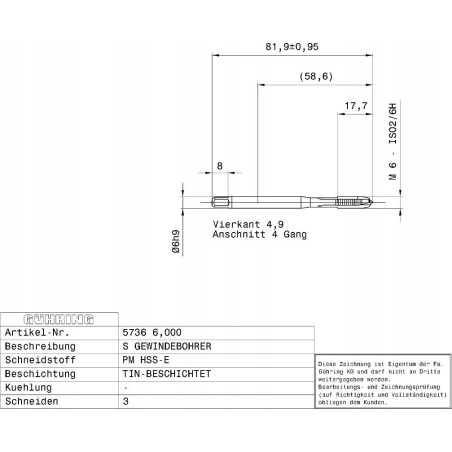 Gewindebohrer HSS-E-PM TiN GUHRING M18 x 2,5