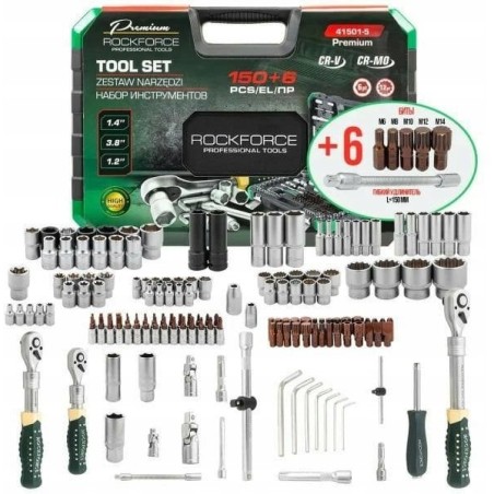 Werkzeugsatz 150 + 6 Teile, 1/4", 3/8", 1/2" (Sechskant)