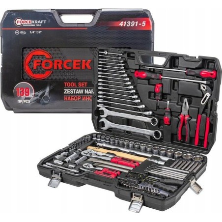 Forcekraft-Werkzeugsatz 1/4"- und 1/2"-Werkzeugsatz, 139-teilig (4–32 mm) (Sechskant)