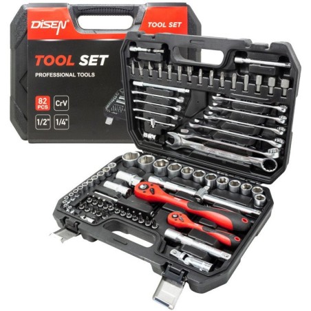Steckschlüssel- und Bitsatz 1/2" und 1/4", 82-teilig